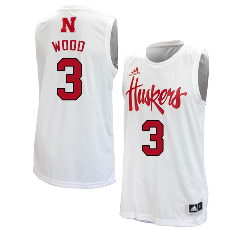 Men #3 Elijah Wood Nebraska Cornhuskers College Basketball Jerseys Sale-White - Click Image to Close